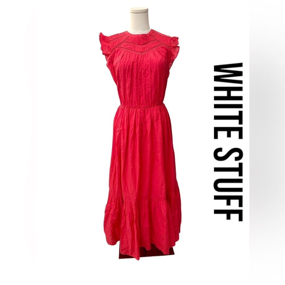 WHITE STUFF Spring 2025 Collection Midi Dress Pink Sample Size 6 NWT
